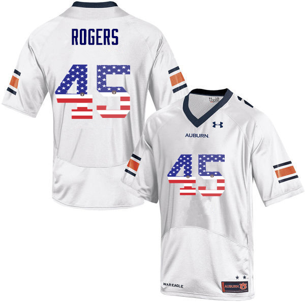 Auburn Tigers Men's Jacob Rogers #45 White Under Armour Stitched College USA Flag Fashion NCAA Authentic Football Jersey DHF3674AE